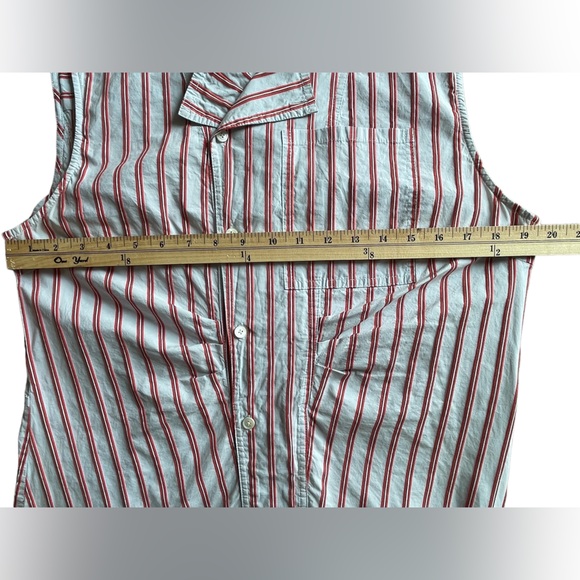 DEREK LAM 10 CROSBY Blue/Red Striped Dress Ruffle Shirtdress Sleeveless - Sz 16 - Picture 13 of 16